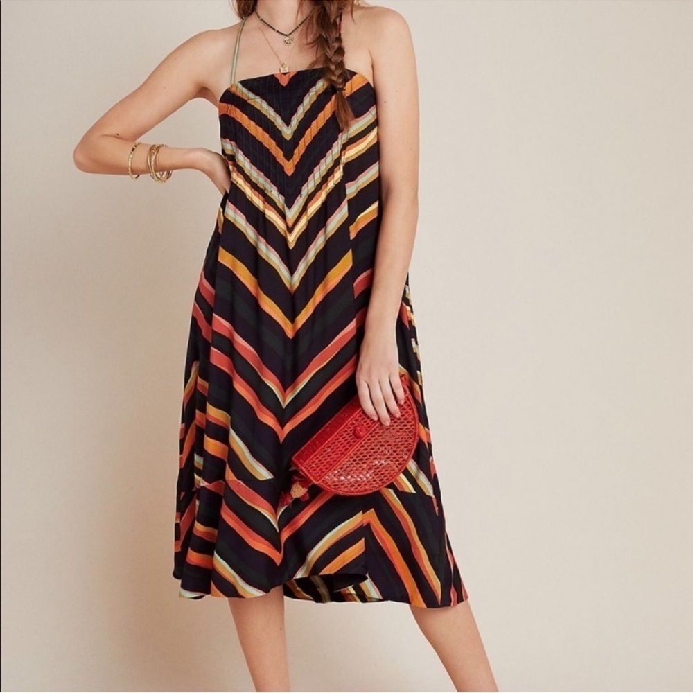Anthropologie Runi Orange Chevron Stripped MIDI Slip Dress